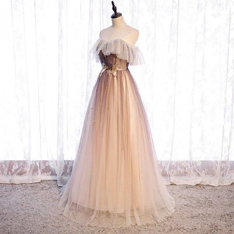 Beautiful Gradient Tulle with Straps Sweetheart Party Dress, A-line Tulle Evening Dresses Prom Dress
