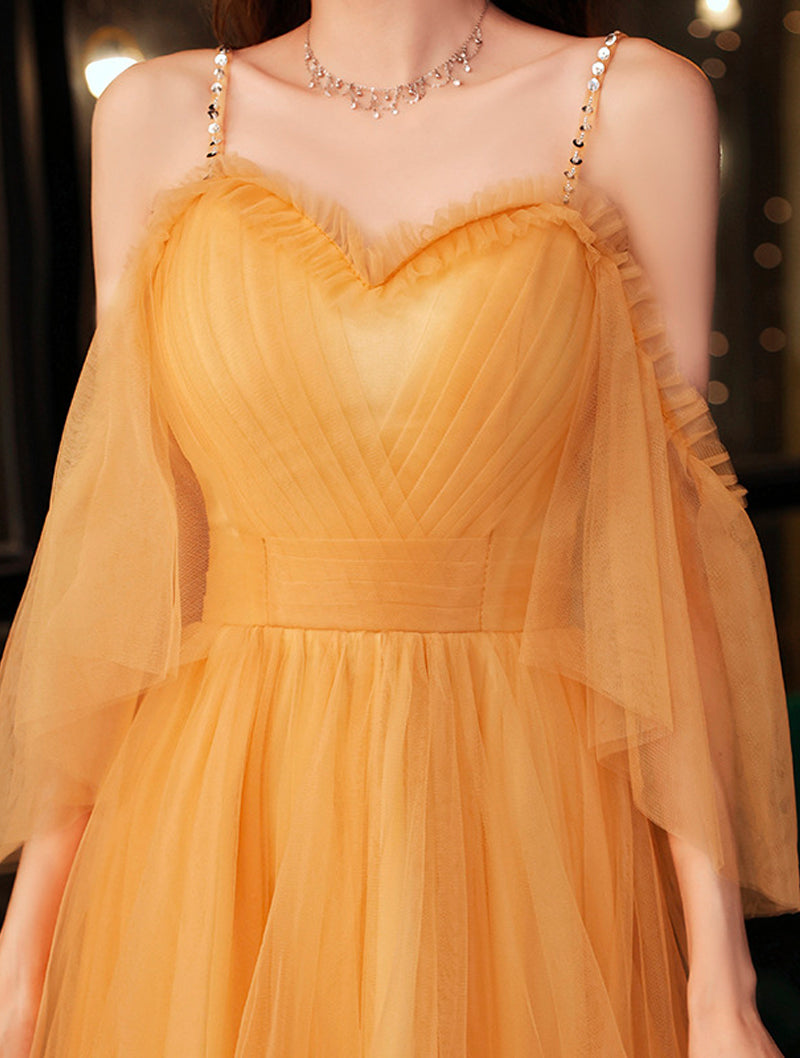 A-line Tulle Beaded Straps Sweetheart Party Dress, Tulle Short Homecoming Dress