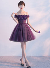 Beautiful Purple Off Shoulder Homecoming Dress , Short Prom Dress
