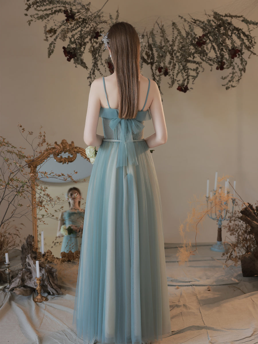 A-line Tulle Sweetheart Long Party Dress, Simple Straps Prom Dress