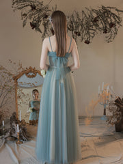 A-line Tulle Sweetheart Long Party Dress, Simple Straps Prom Dress