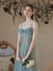 A-line Tulle Sweetheart Long Party Dress, Simple Straps Prom Dress