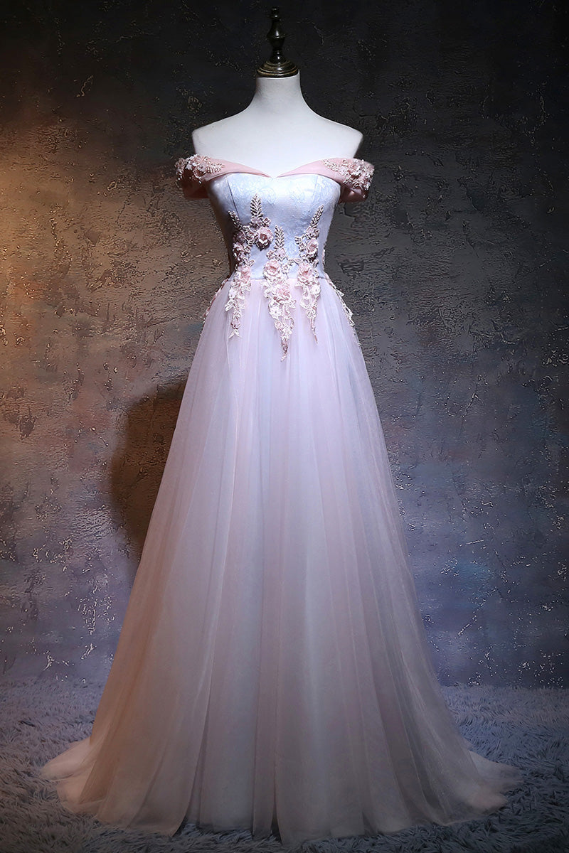 Beautiful Light Pink Sweetheart Off Shoulder Party Dress, Long Prom Dress