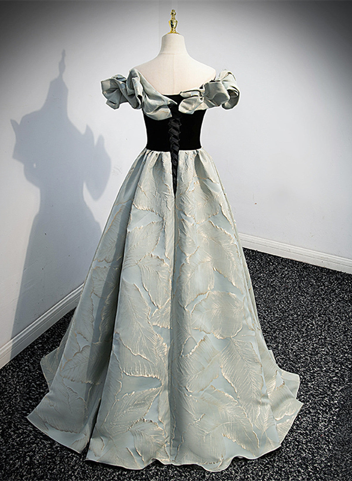 A-line Blue Grey Satin Sweetheart Off Shoulder Prom Dress, Long Evening Dress
