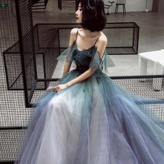 Beautiful Gradient Tulle Straps Long Evening Dress Party Dress, Tulle Formal Dresses