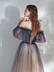 Beautiful Gradient Tulle Off Shoulder with Butterflies, A-line Simple Long Prom Dress