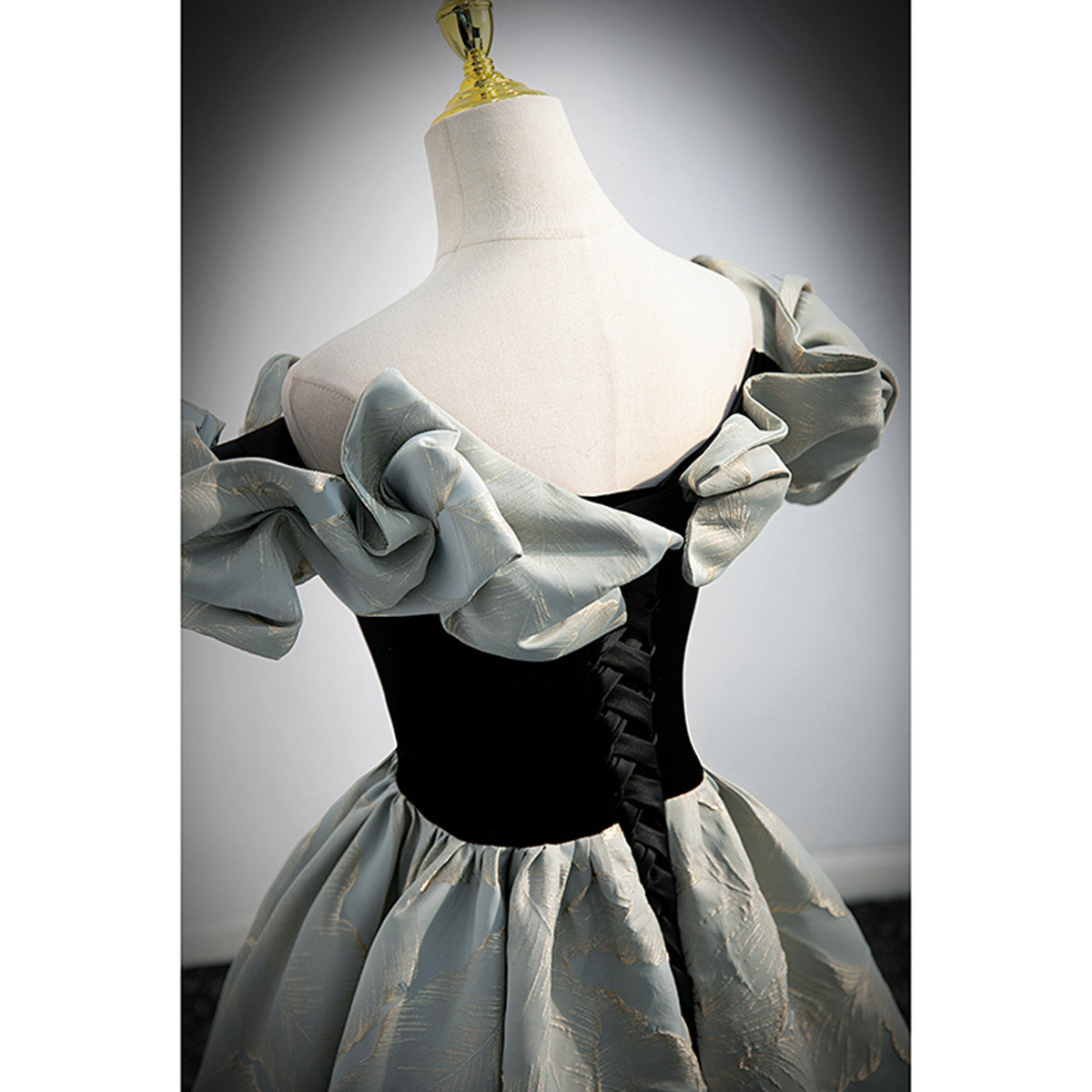 A-line Blue Grey Satin Sweetheart Off Shoulder Prom Dress, Long Evening Dress