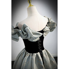 A-line Blue Grey Satin Sweetheart Off Shoulder Prom Dress, Long Evening Dress