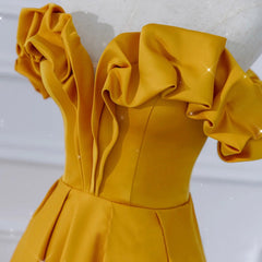 Beautiful Satin Dark Yellow Off Shoulder Party Dress, A-line Satin Prom Dress