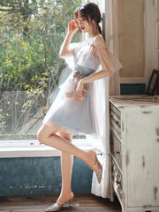 A-line Lovely Pink and Blue Short Tulle Party Dress, Short Homecoming Dress Prom Dress