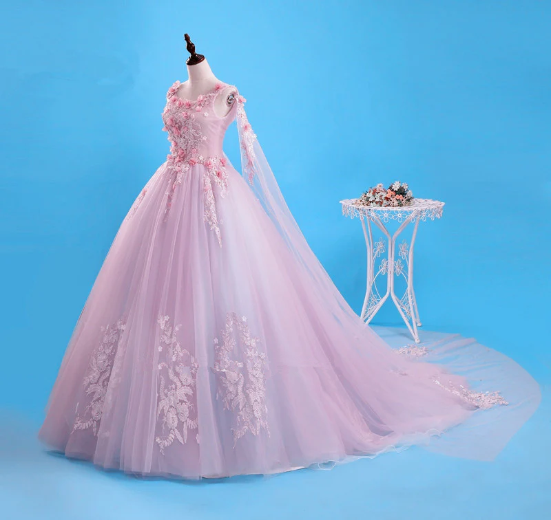 Beautiful Pink Flowers Long Formal Dresses, Pink Sweet 16 Gown Party Dresses