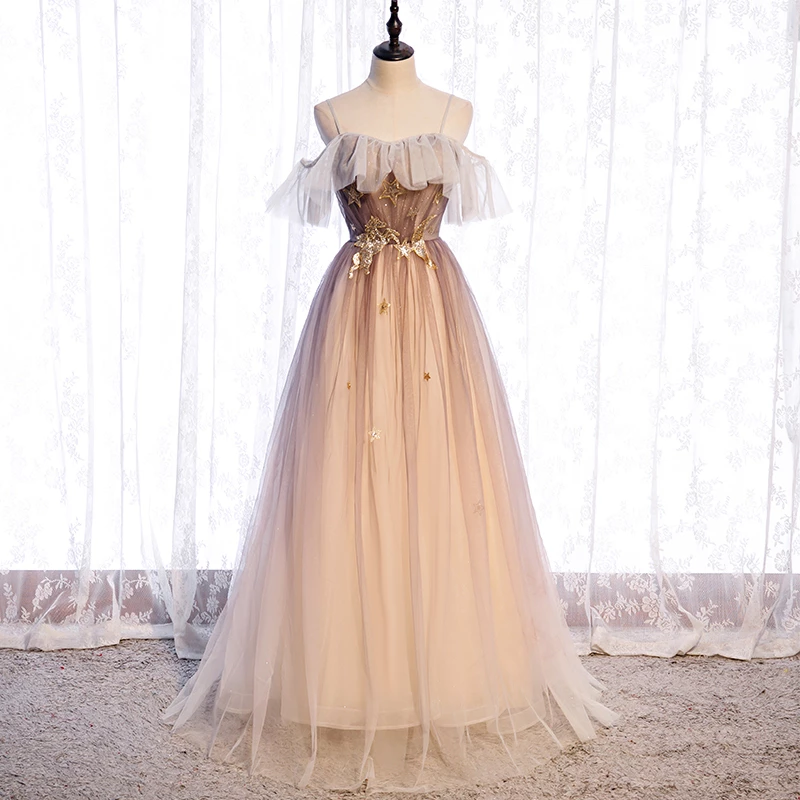 Beautiful Gradient Tulle with Straps Sweetheart Party Dress, A-line Tulle Evening Dresses Prom Dress