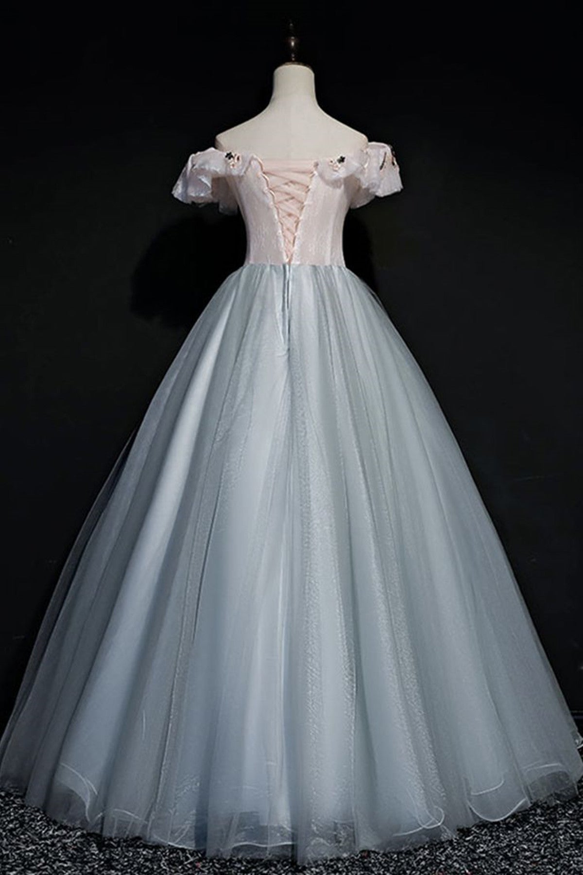 A-line Off Shoulder Long Off Shoulder Party Dress, Tulle Sweet 16 Dress