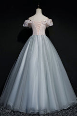 A-line Off Shoulder Long Off Shoulder Party Dress, Tulle Sweet 16 Dress