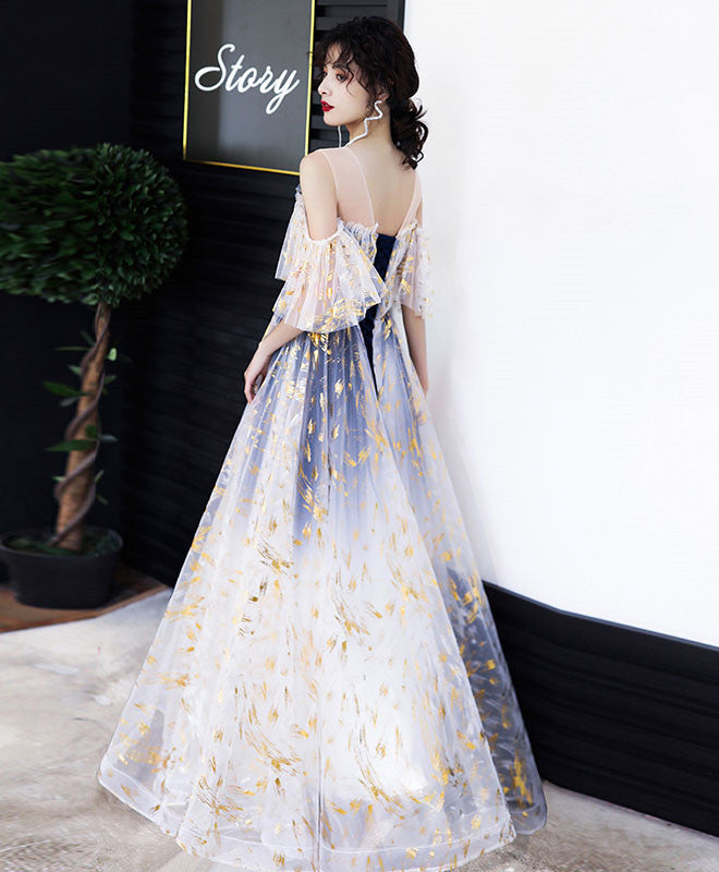 Beautiful Gradient Tulle Off Shoulder Long Party Dress, A-line Tulle Prom Dress