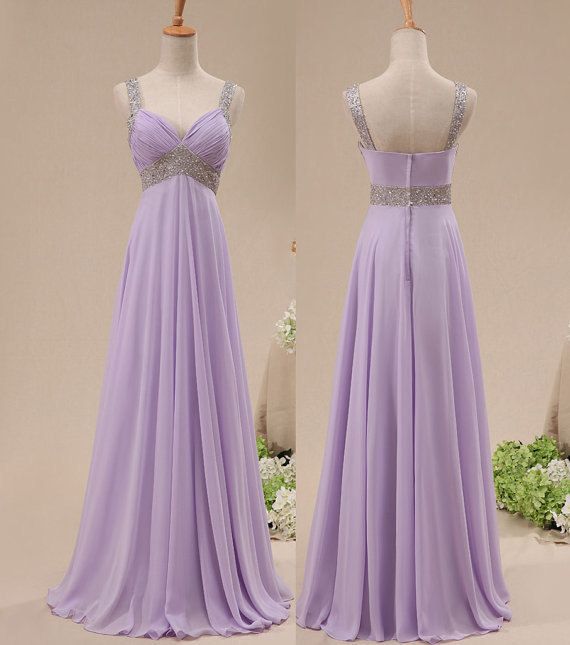Beautiful Light Purple Chiffon Straps Party Dress, Long Formal Dress